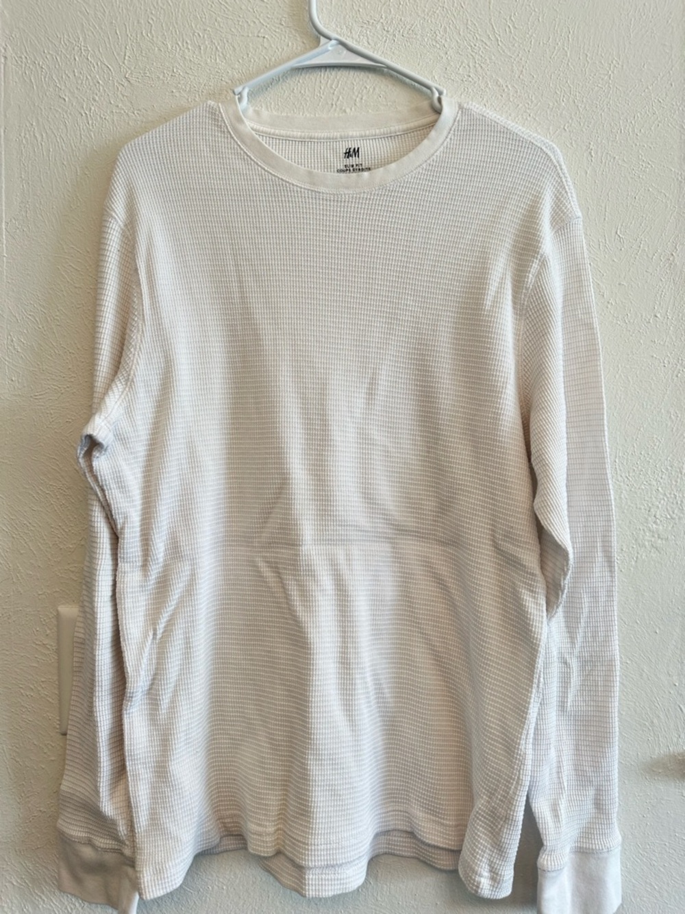 H&M Off-White Waffle Knit Long-Sleeve Shirt - Men's